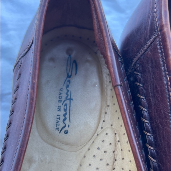 Santoni Dark Brown Woven Leather Loafers - Picture 2 of 8